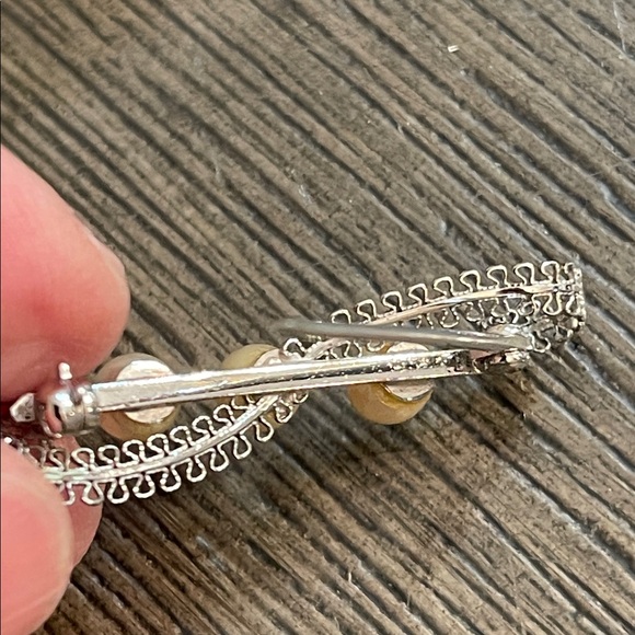 Vintage Real Pearl Pin Filigree Bar Pin Silver-tone - Picture 11 of 16